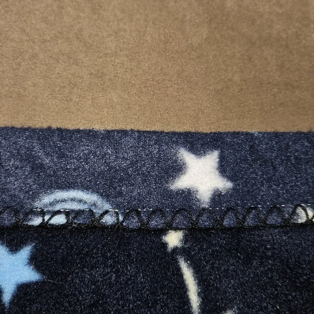 Blue White Yellow Moon Stars Fleece Blanket / Window Cover Drape 50x57 READ